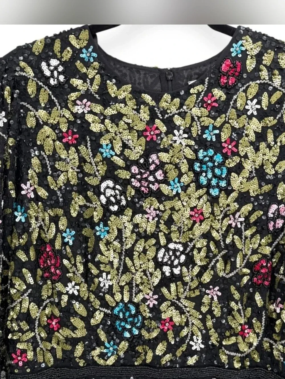 Mac Duggal Black Floral Embroidered Long-Sleeve Evening Gown
